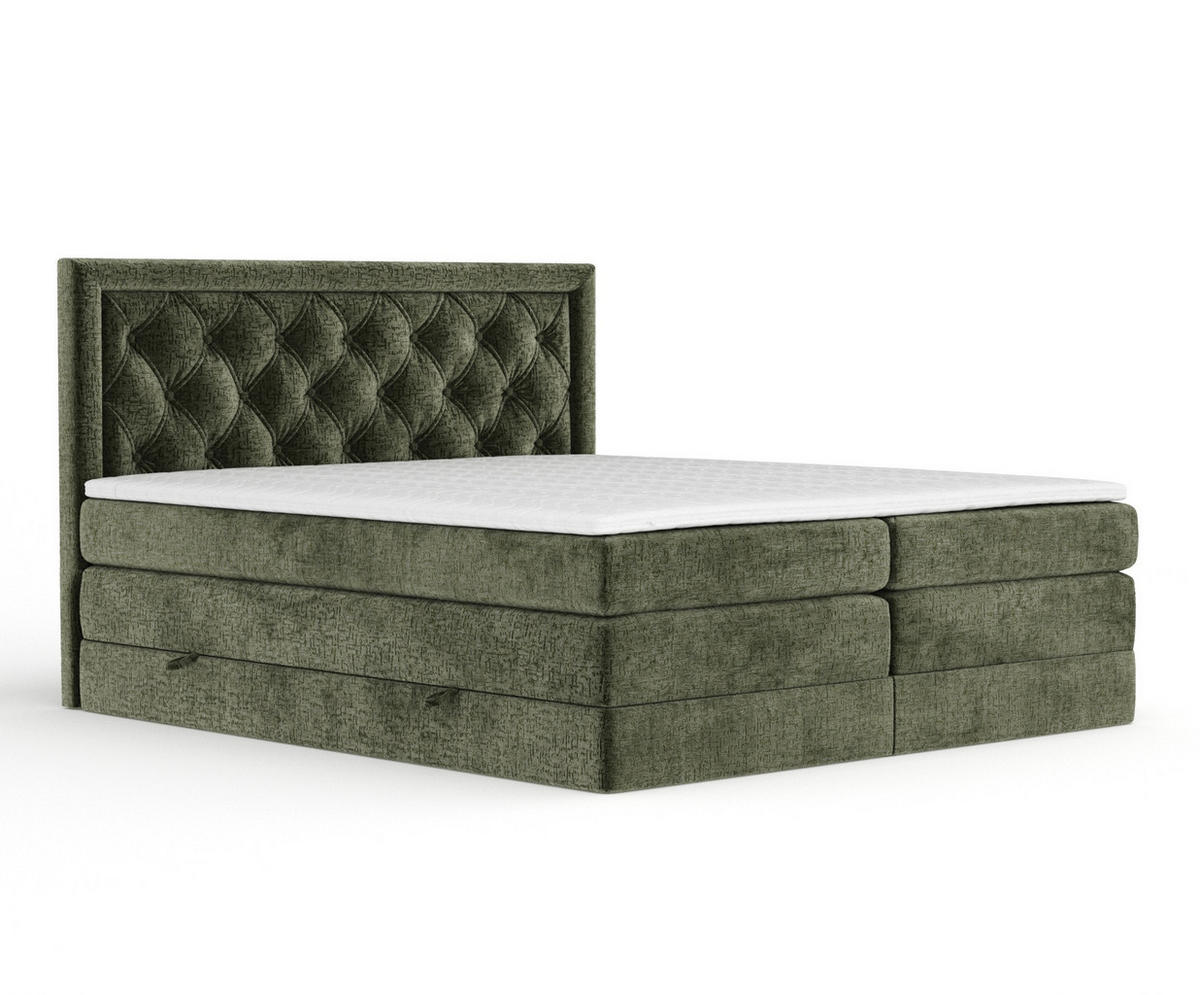 BOXSPRINGBETT Aurelia Olivenfarbe 180/200 cm - Schwarz/Olivgrün, Holz/Holzwerkstoff (180/200cm) - Maison de Reve