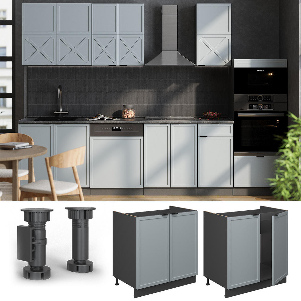 SPÜLENUNTERSCHRANK Fame-Line Hellblau-grau 80 cm, AP Anthrazit - Anthrazit/Blaugrau, Holzwerkstoff (80/82/60cm) - Vicco