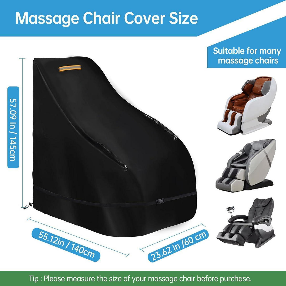 MASSAGESESSELBEZUG wasserdicht 140 x 60 x 145 cm - Schwarz, Textil (100.1/139.7/160cm)