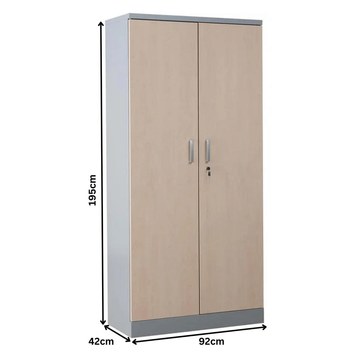 AKTENSCHRANK Beetle 4 Fachböden 195x92x42 cm Silber & Ahorn - Ahornfarben, Metall (92/195/42cm)