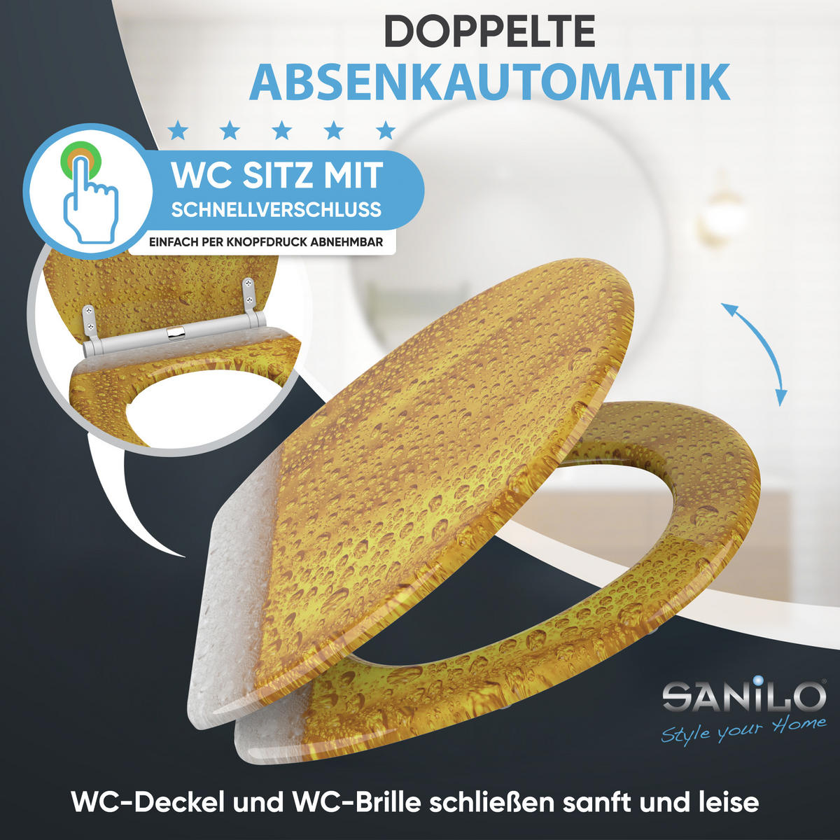 WC-SITZ mit Absenkautomatik & Top Fix Bier - Gelb, Holzwerkstoff (37.7/5.5/48cm) - Sanilo