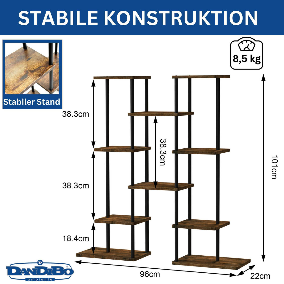 BLUMENTREPPE 6 Etagen Metall/Holz Schwarz 96/22/100 cm - Schwarz, Metall (96/100/22cm) - DanDiBo