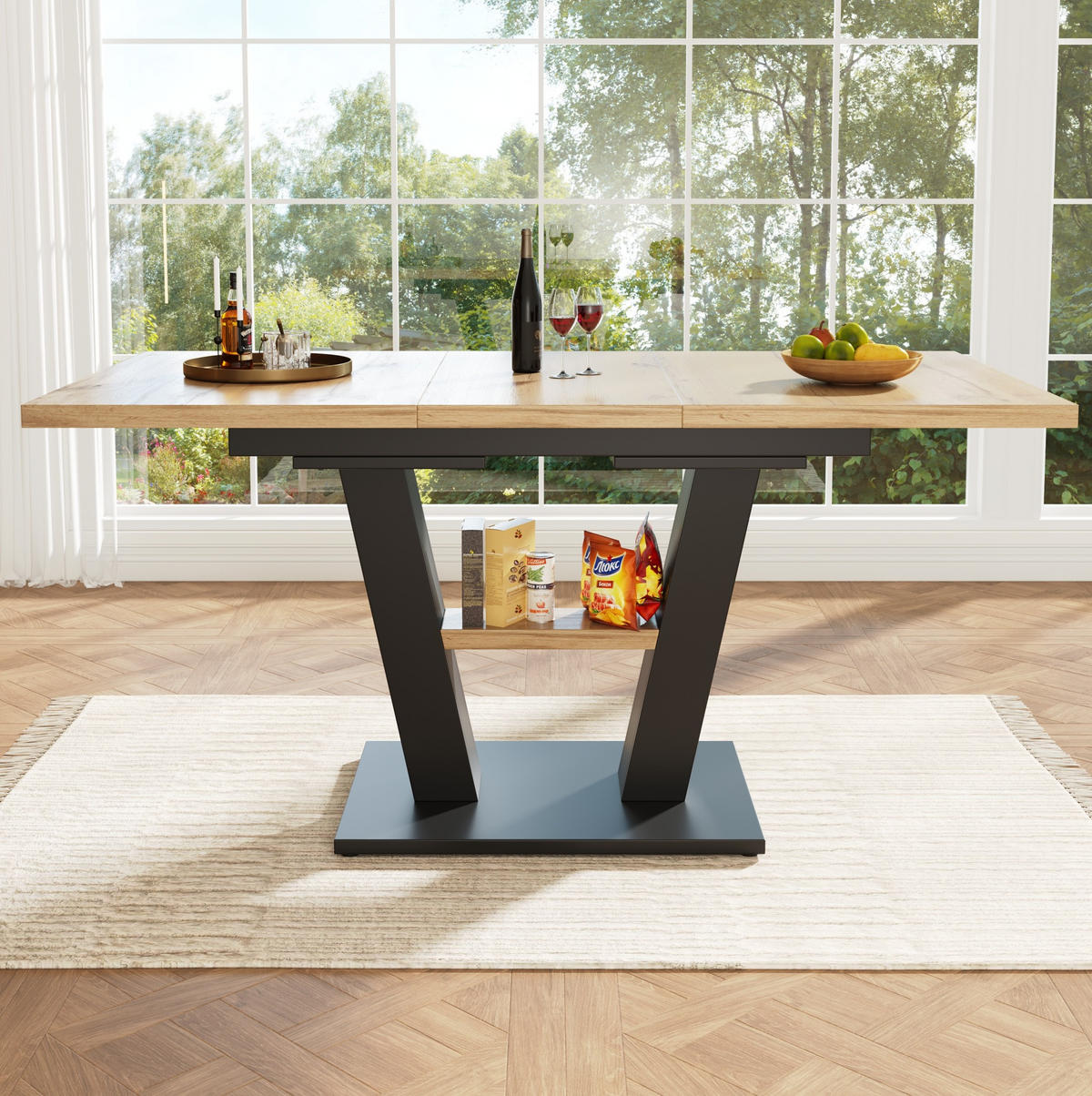 ESSTISCH 118-157/70/75 cm Schwarz/Natur aus MDF und Metall mit Ausziehfunktion - Naturfarben, Holzwerkstoff (157/70/75cm) - OKMYHOME