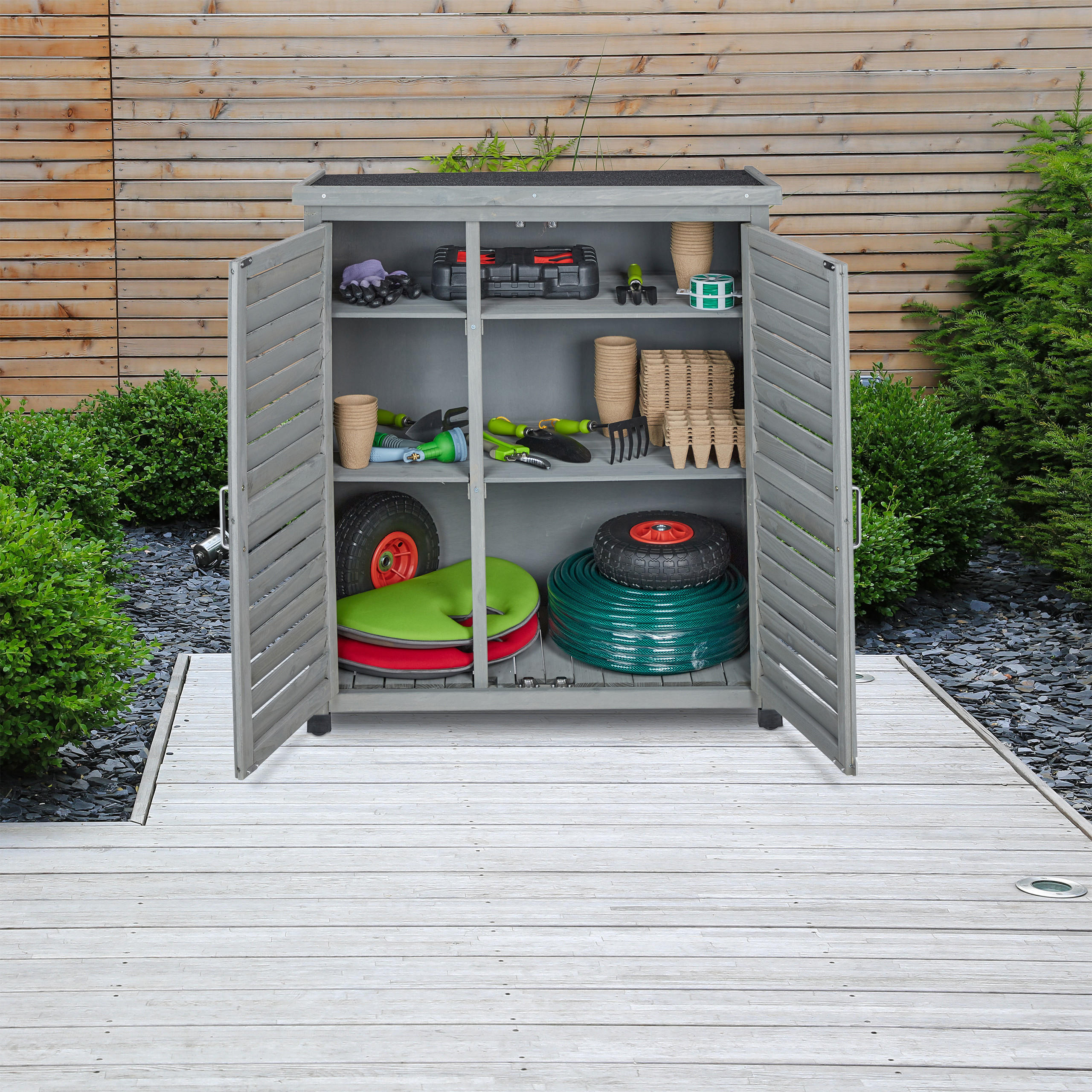 GARTENSCHRANK - Grau, Holz/Metall (86.5/97/47cm) - Relaxdays