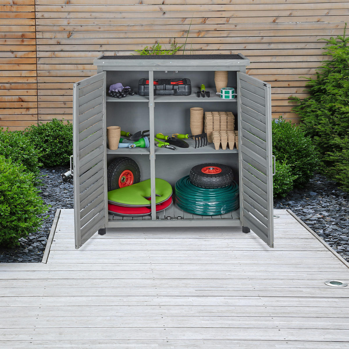 GARTENSCHRANK - Grau, Holz/Metall (86.5/97/47cm) - Relaxdays