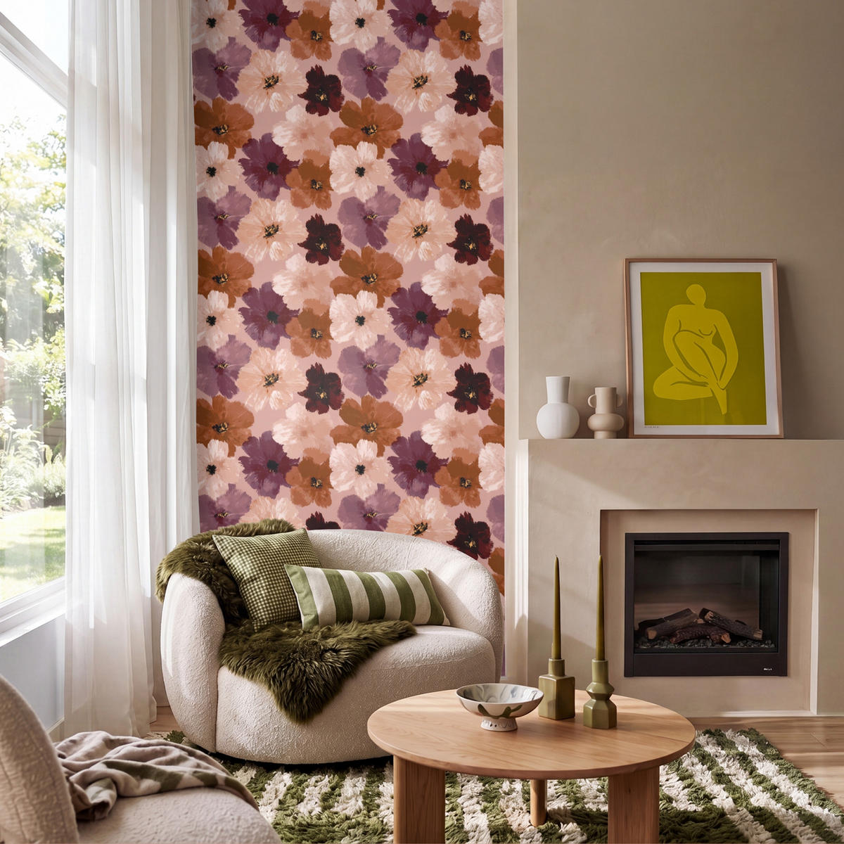 TAPETE - Blumen - Abstrakt - Erdtöne - 100x200 cm - Multicolor, Papier (100/200cm) - OnlyWow