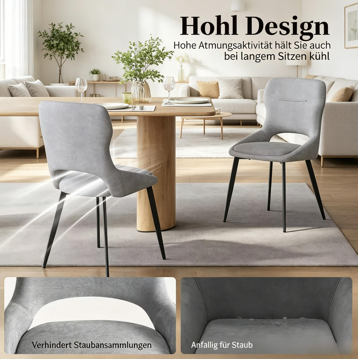ESSSTUHL 6er-Set Grau mit Chenillebezug - Grau, Metall (40/86/43cm) - MIVRAY