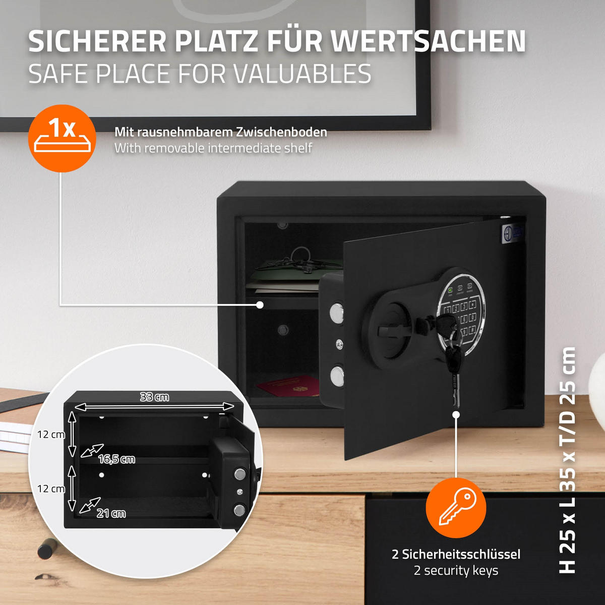 TRESOR 16L - Schwarz, Metall (25/25/35cm) - ECD-Germany