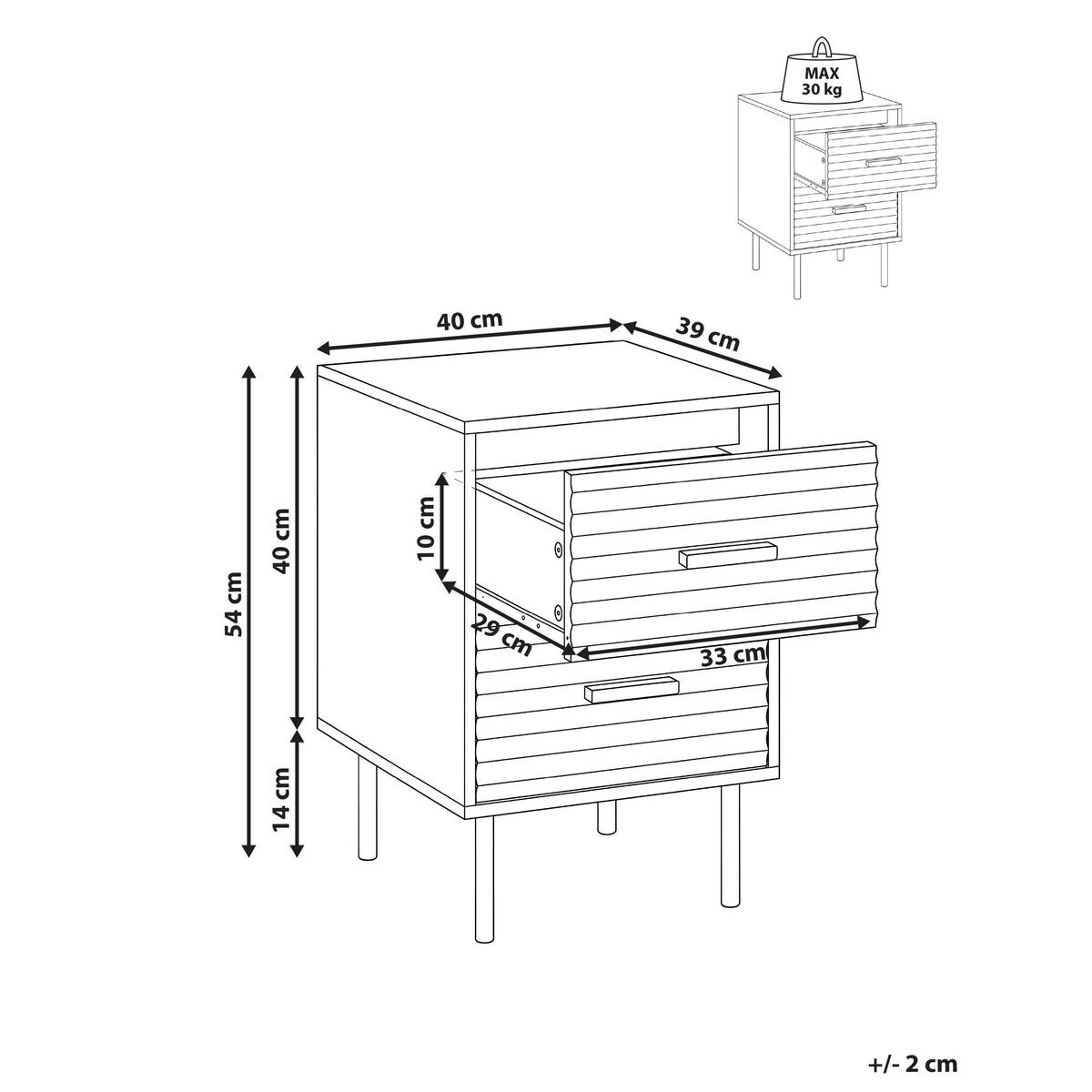NACHTTISCH mit 2 Schubladen Schwarz Walgett - Schwarz, Holzwerkstoff (39/40/54cm) - Beliani