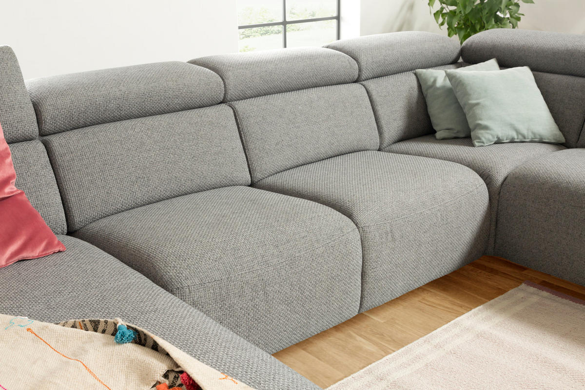 WOHNLANDSCHAFT RISO Grau Webstoff - Schwarz/Grau, Textil (331/81/240cm) - KAWOLA