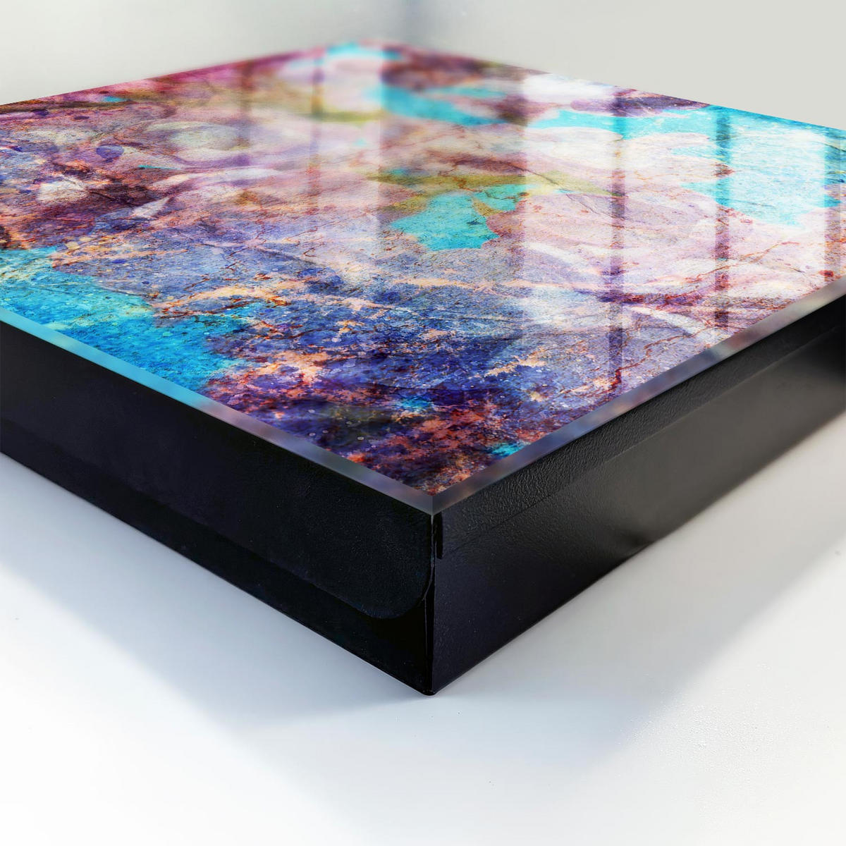SCHLÜSSELBOX Schwarz 30x30 cm- Türöffnung nach rechts - Bunte Blumen - Blau, Metall (30/30/5cm) - TULUP