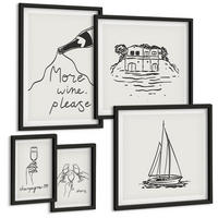 BILDER SET 5er Set - 50x50 cm & 20x30 cm & 40x60 cm Schwarzer Rahmen - Fröhliche Momente mit Champagner - Schwarz, Kunststoff (40/60cm) - TULUP