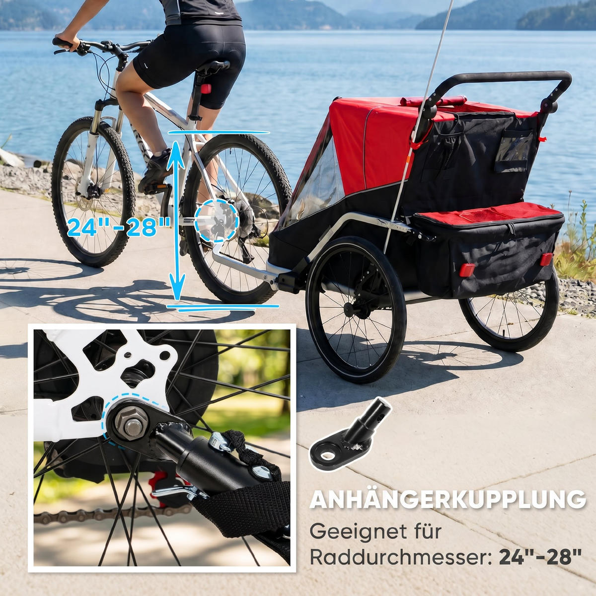 KINDERFAHRRADANHÄNGER Stahl Oxford Gewebe Rot - Rot, Metall (82/102/155cm) - AIYAPLAY