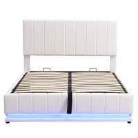 POLSTERBETT 140x200 LED Stauraum Kopfteil Lattenrost Weiß - Weiß, Holzwerkstoff - FLIEKS