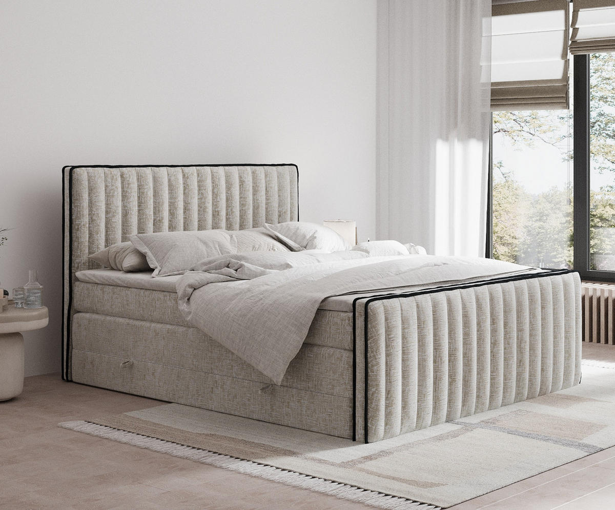 BOXSPRINGBETT Nocturne Beige 160/200 cm - Beige/Schwarz, Holz/Holzwerkstoff (160/200cm) - Maison de Reve