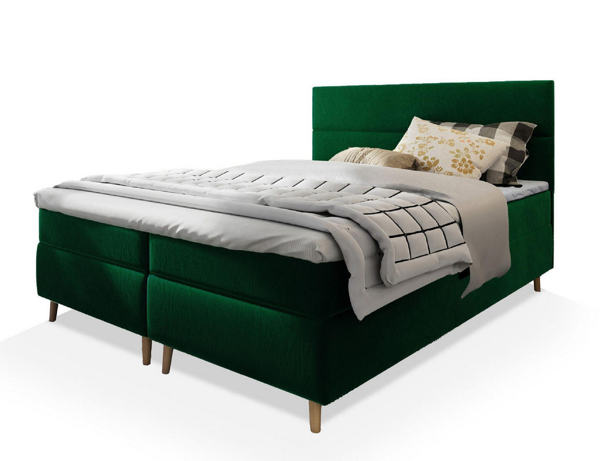 BOXBETT SANTA 160x200 cm mit Matratze und Topper - Grün - Grün, Holz (160/200cm) - MASSENO