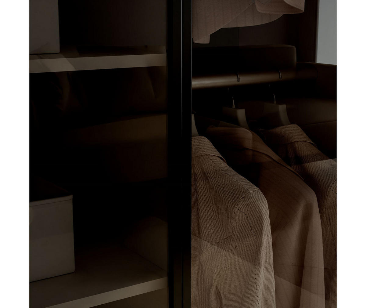 KLEIDERSCHRANK SANDBOX KASHMIR 300 303/49/200 cm Kaschmir / Kaschmir + schwarzes Glas mit LED 12 Zusatzböden - Kaschmir/Schwarz, Holzwerkstoff/Kunststoff (303/200/49cm) - Lookway