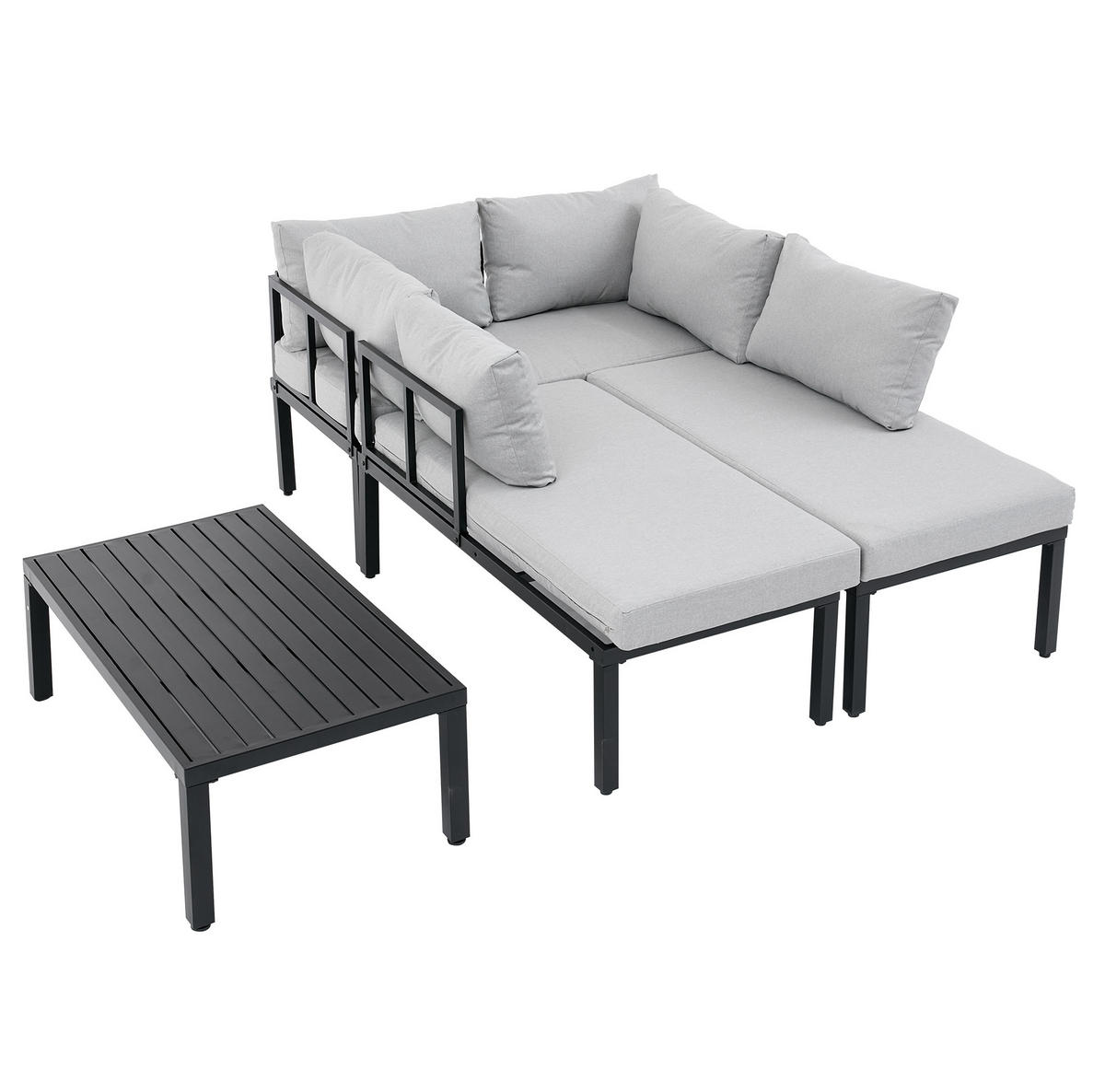 GARTEN-LOUNGE-SET für 6 Personen mit modularem Design, abnehmbaren Rückenlehnen und Couchtisch, Grau - Grau, Metall - Redom