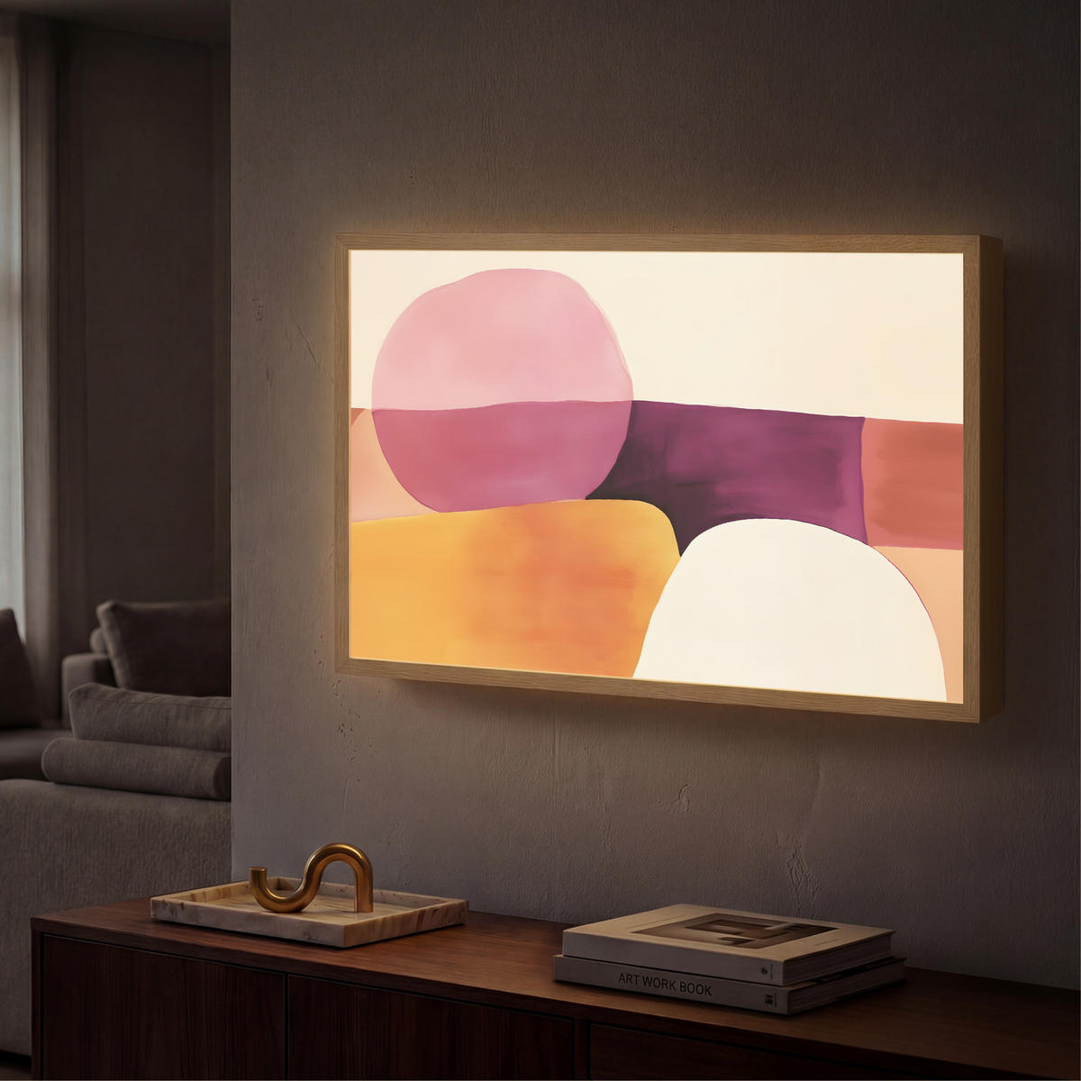 NÁSTĚNNÁ LAMPA S AKUMULÁTOREM Tvary - abstraktní - barevné 60x40 cm - růžová, kompozitní dřevo (60/40/8cm) - OnlyWow