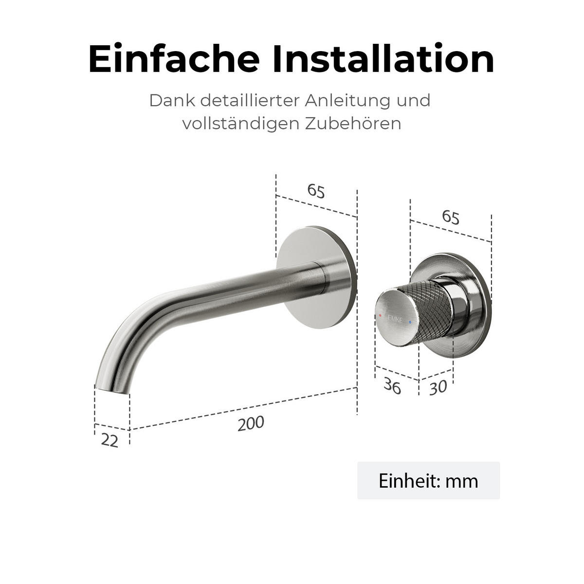 WASCHTISCHARMATUR Unterputz matt grau 28,1/14/6,5 cm - Grau, Metall (28.1/14/6.5cm) - EMKE