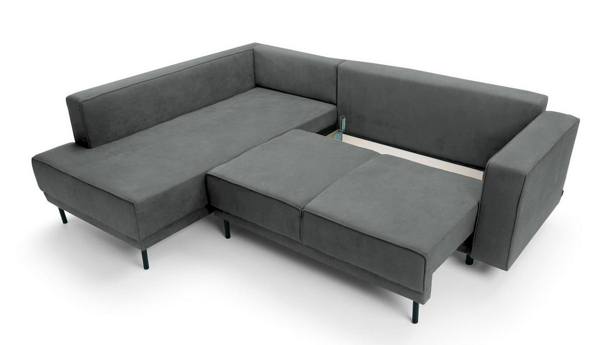 ECKSOFA Rodario Dunkelgrau Velours - Dunkelgrau/Schwarz, Textil/Metall (247/187cm) - Selsey