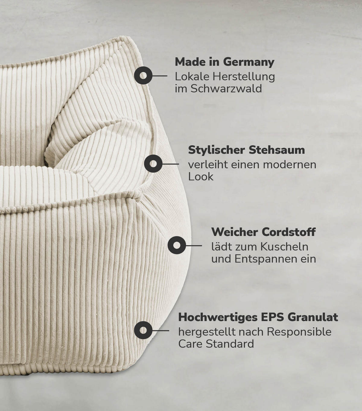 SITZSACK Cord Der Lümmel - Beige, Textil (73/60/83cm) - Mokebo