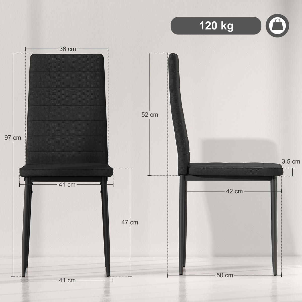 STÜHLE Schwarz 6 Stück - Schwarz, Textil (41/97/50cm) - GiPP