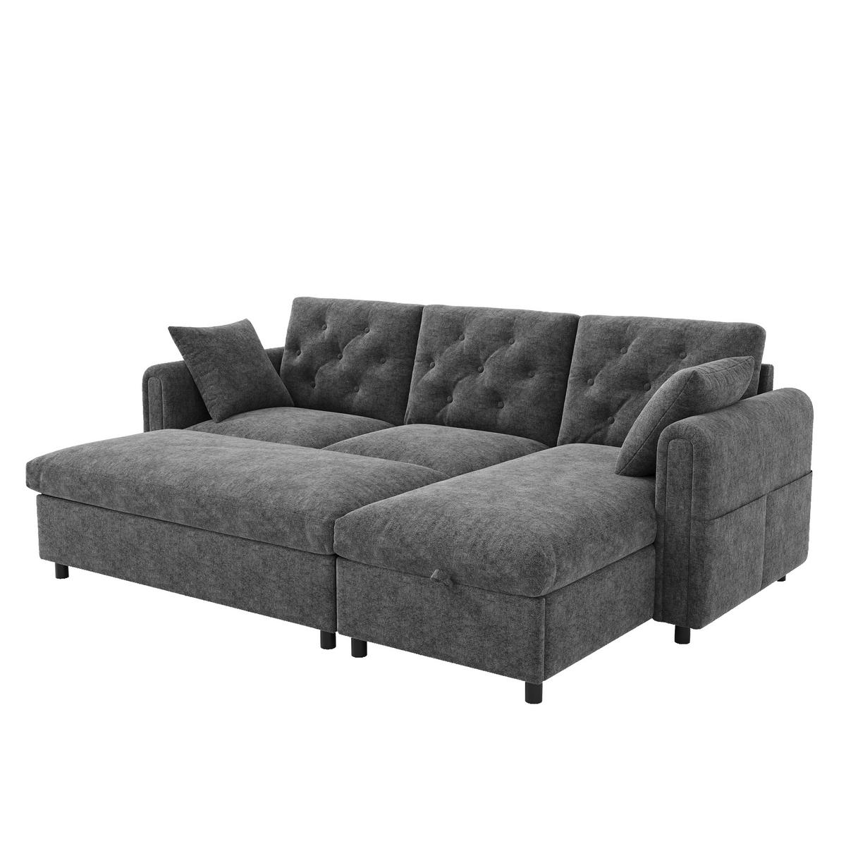 SOFA Baršun L Oblik s Tabureom 219x131x86 cm Siva - siva, tekstil (219/86/131cm) - FLIEKS