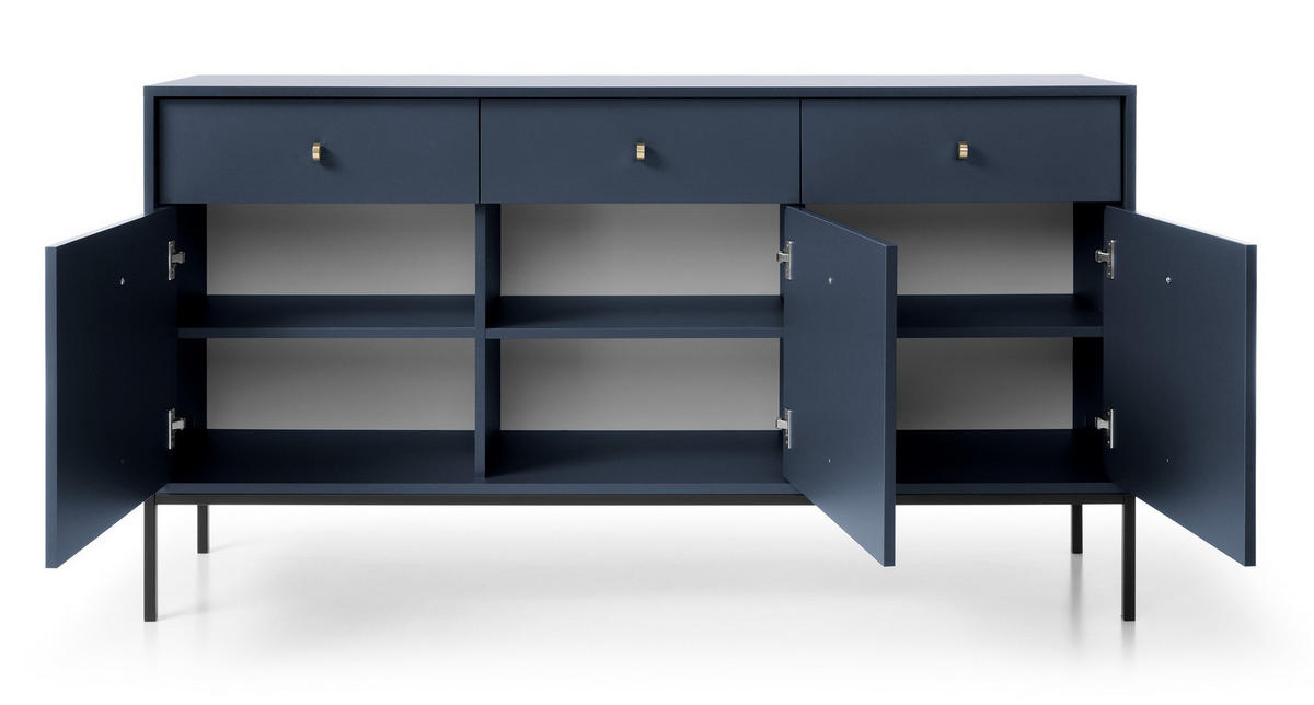 KOMMODE 154 cm mit Schubladen Monti, 3 Türen, Marineblau + Schwarz - Schwarz/Dunkelblau, Holz/Metall (154/83/39cm) - Emporius