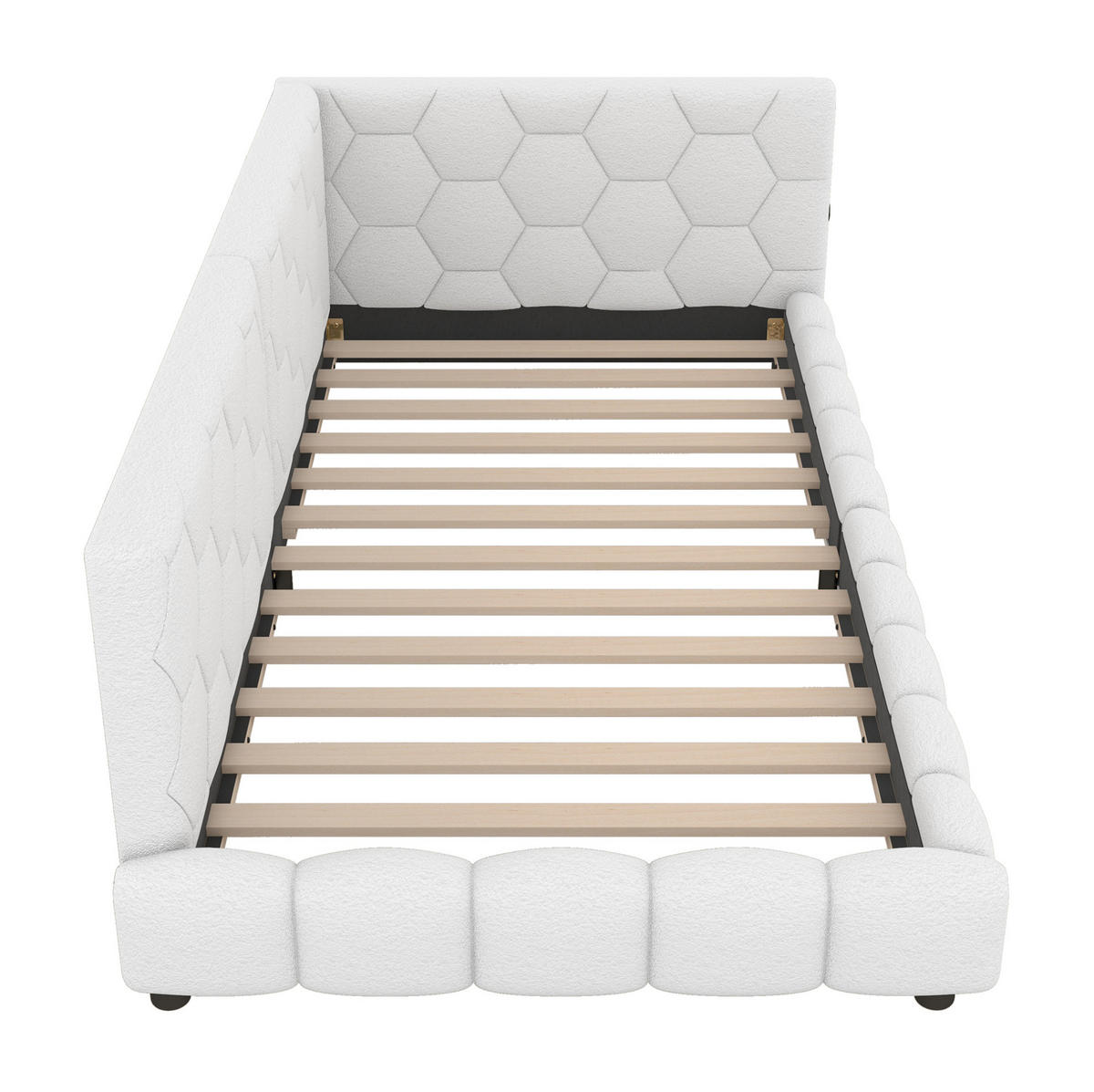 POLSTERBETT aus Samt 90x200 cm in Weiß mit LED & USB-C-Anschluss - Weiß, Textil (90/200cm) - Modfu