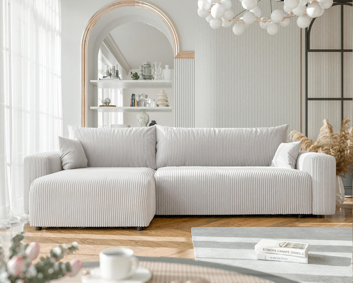 ECKSOFA mit Schlaffunktion und Bettkasten, Beige - Beige, Holzwerkstoff/Textil (145/278cm) - Idohome