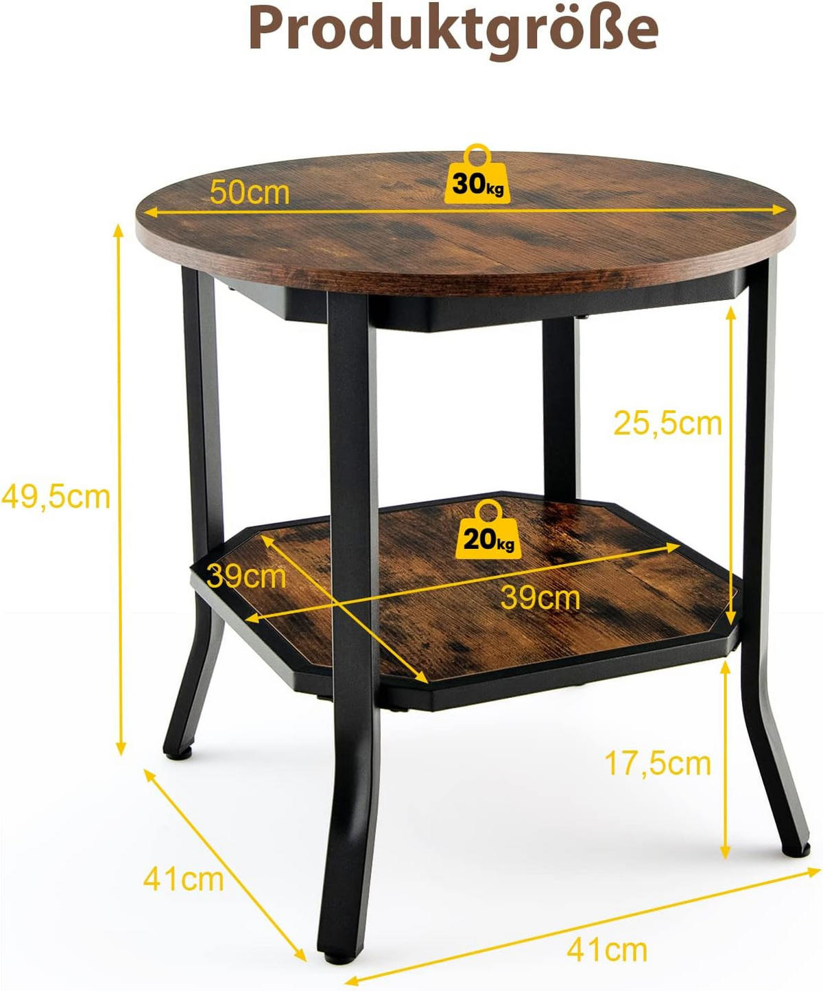 BEISTELLTISCH 50cm Braun - Braun, Holz (50/50/50cm) - COSTWAY