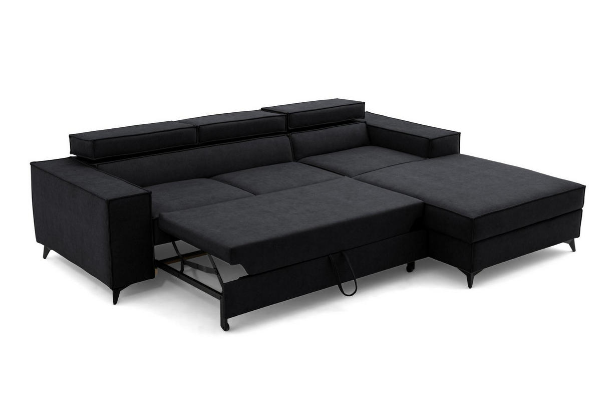 ECKSOFA PURE S Rechts mit Schlaffunktion 127x215 Velours Graphit - Graphitfarben/Schwarz, Holz/Textil (204/281cm) - Muffo