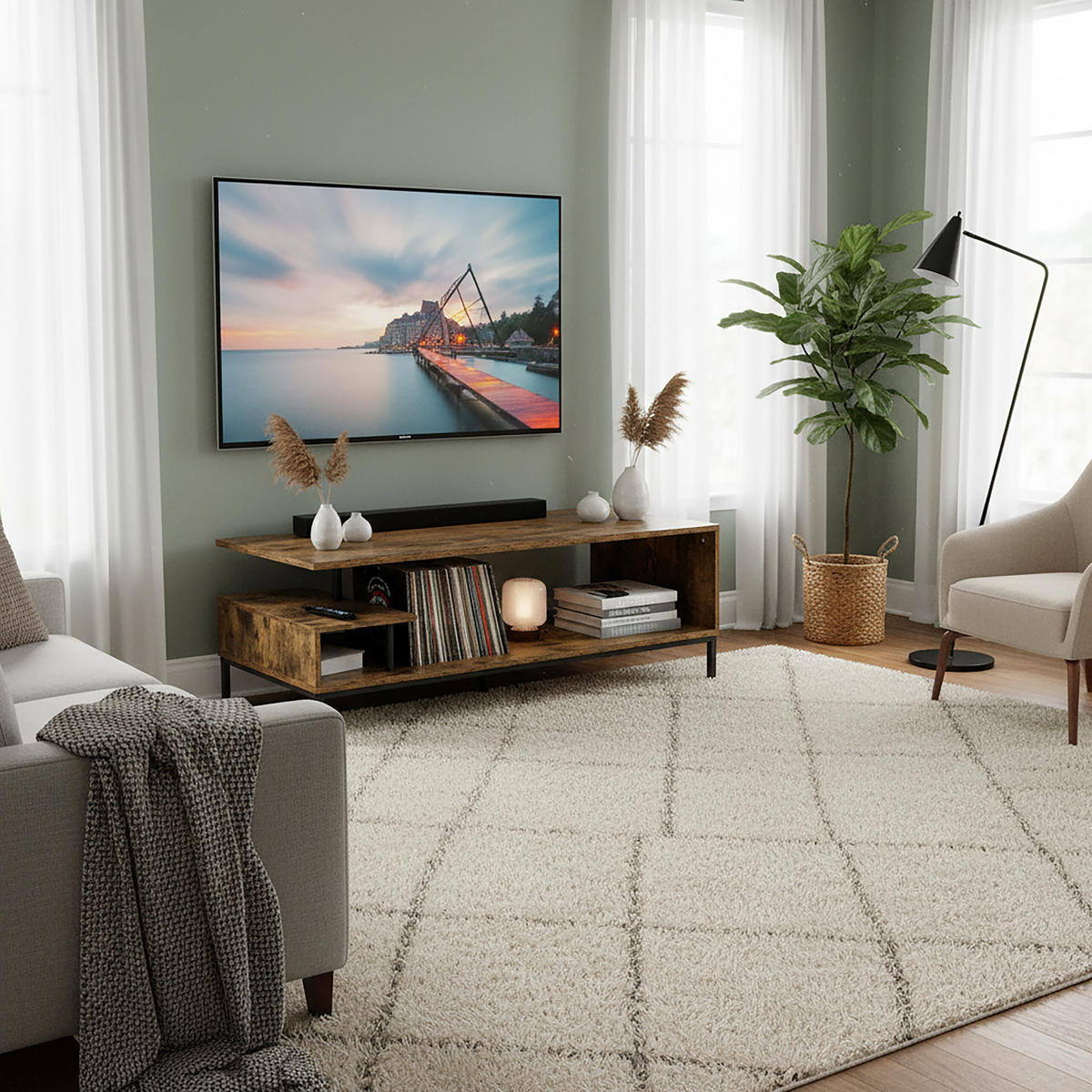 TV-LOWBOARD - Braun, Holzwerkstoff/Metall (106/40/39.5cm) - Relaxdays