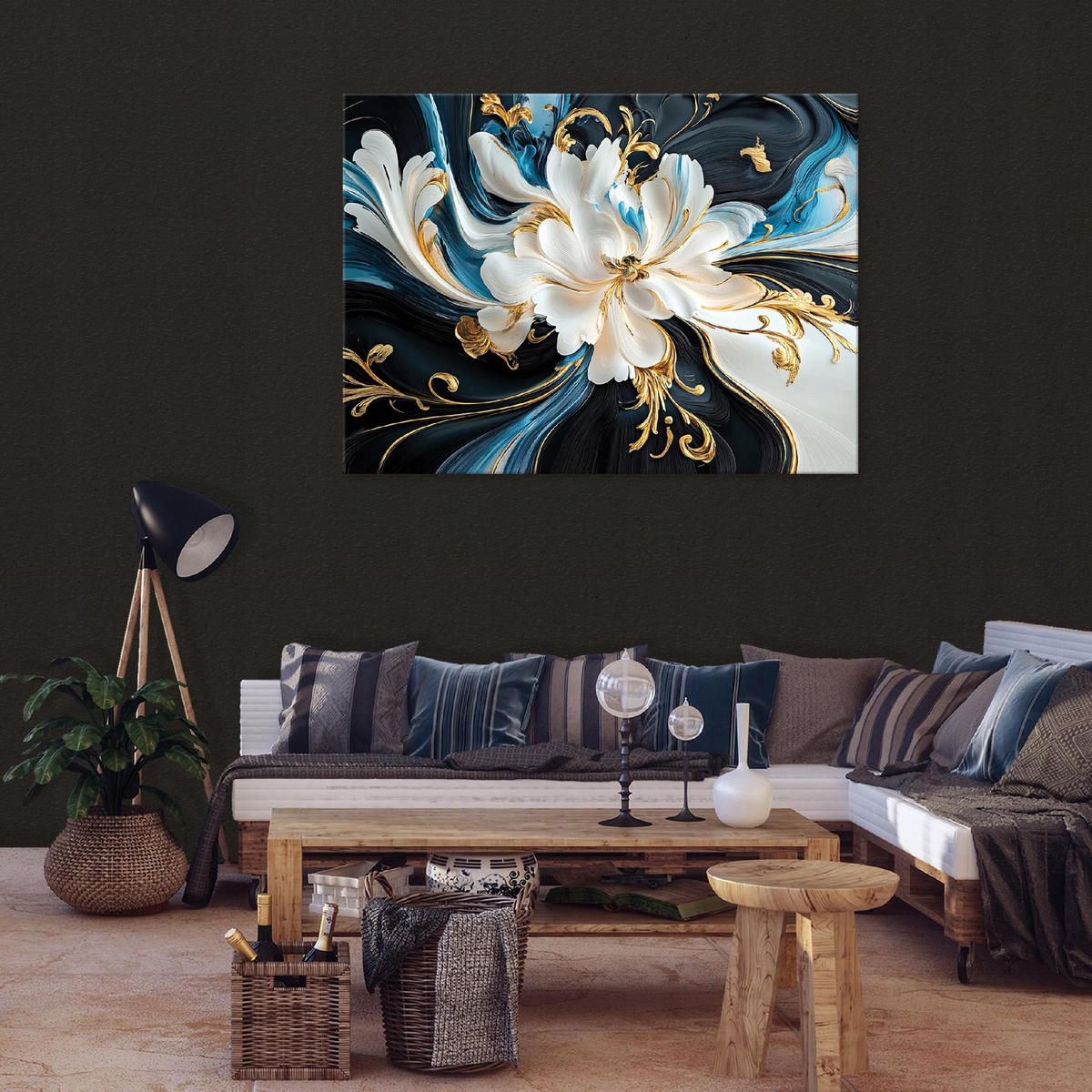 LEINWANDBILD Abstrakt Blumen Wohnzimmer 120x80 - Multicolor, Holzwerkstoff (120/80cm) - Wallarena