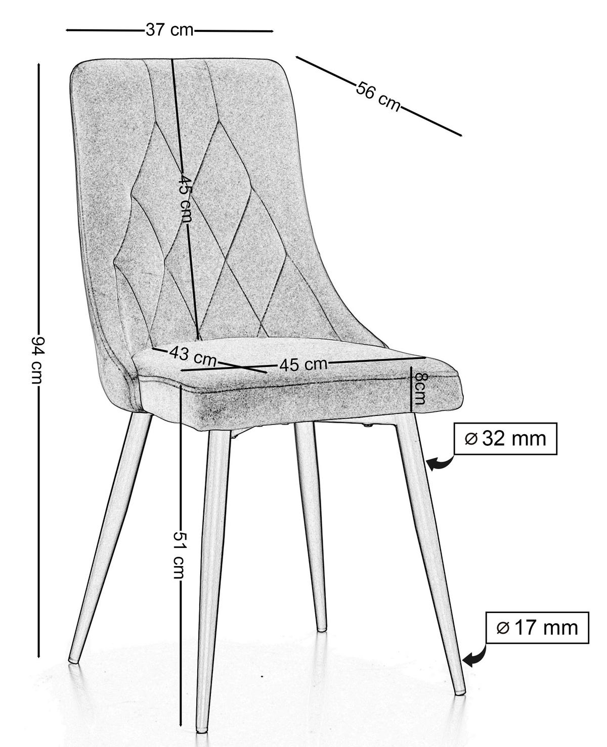 STUHL CAREN gepolstert mit Steppung - schwarz - Samt Velours - Schwarz, Metall (50/94/65cm) - NEW HOME