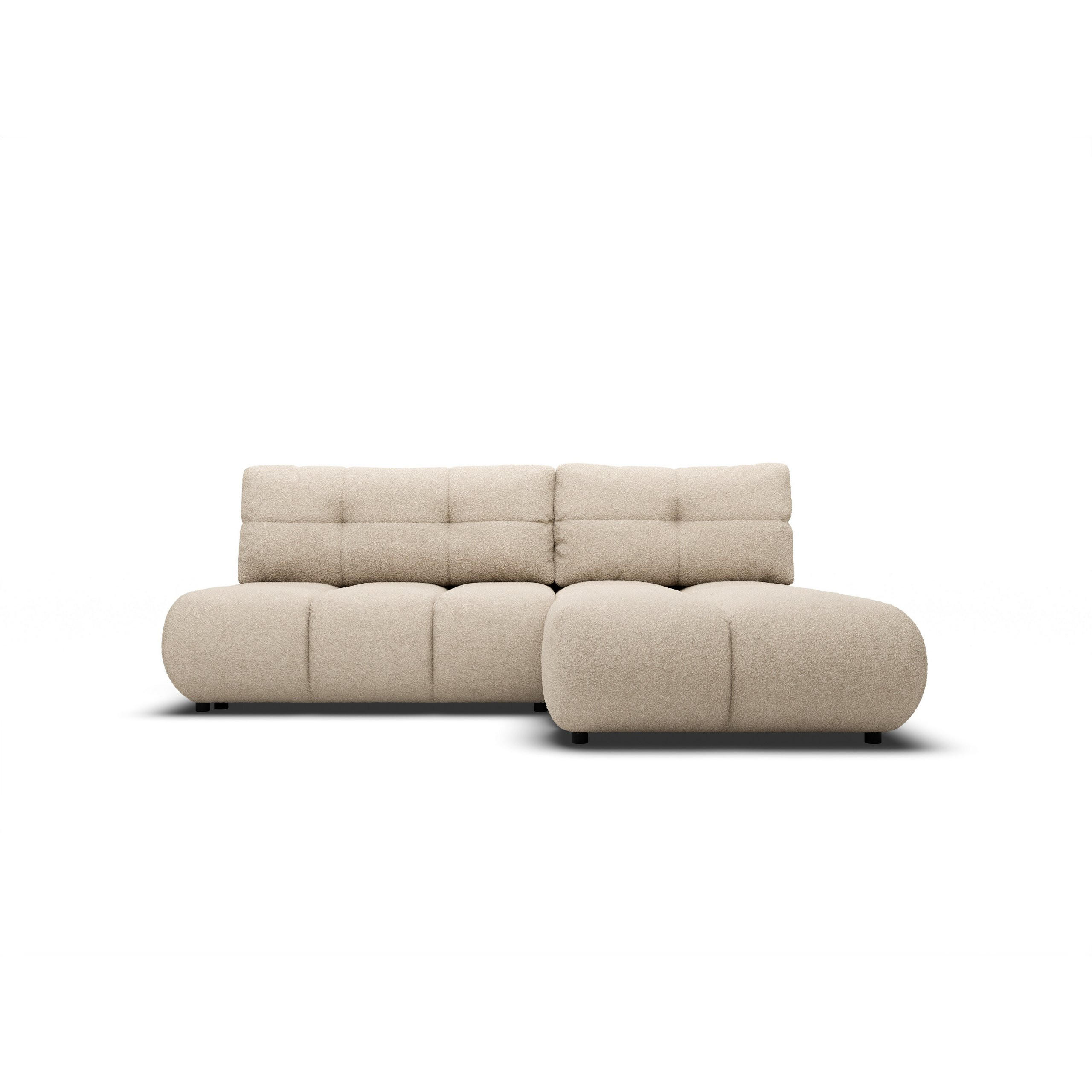 ECKSOFA CORSO R-S Beige Boucle-Stoff mit Schlaffunktion - Sandfarben, Holz (230/177cm) - MASSENO