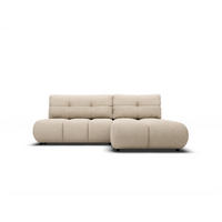 ECKSOFA CORSO R-S Beige Boucle-Stoff mit Schlaffunktion - Sandfarben, Holz (230/177cm) - MASSENO