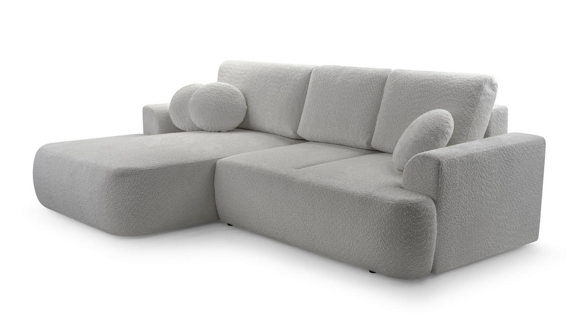 ECKSOFA FILO Grau Boucle-Stoff mit Schlaffunktion - Grau, Holz (260/168cm) - MASSENO