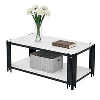 COUCHTISCH 2-stufig, Marmoroptik, Holzwerkstoff, Metallgestell, Weiß und Schwarz - Schwarz/Weiß, Holzwerkstoff (114/64/46cm) - Meubles Cosy