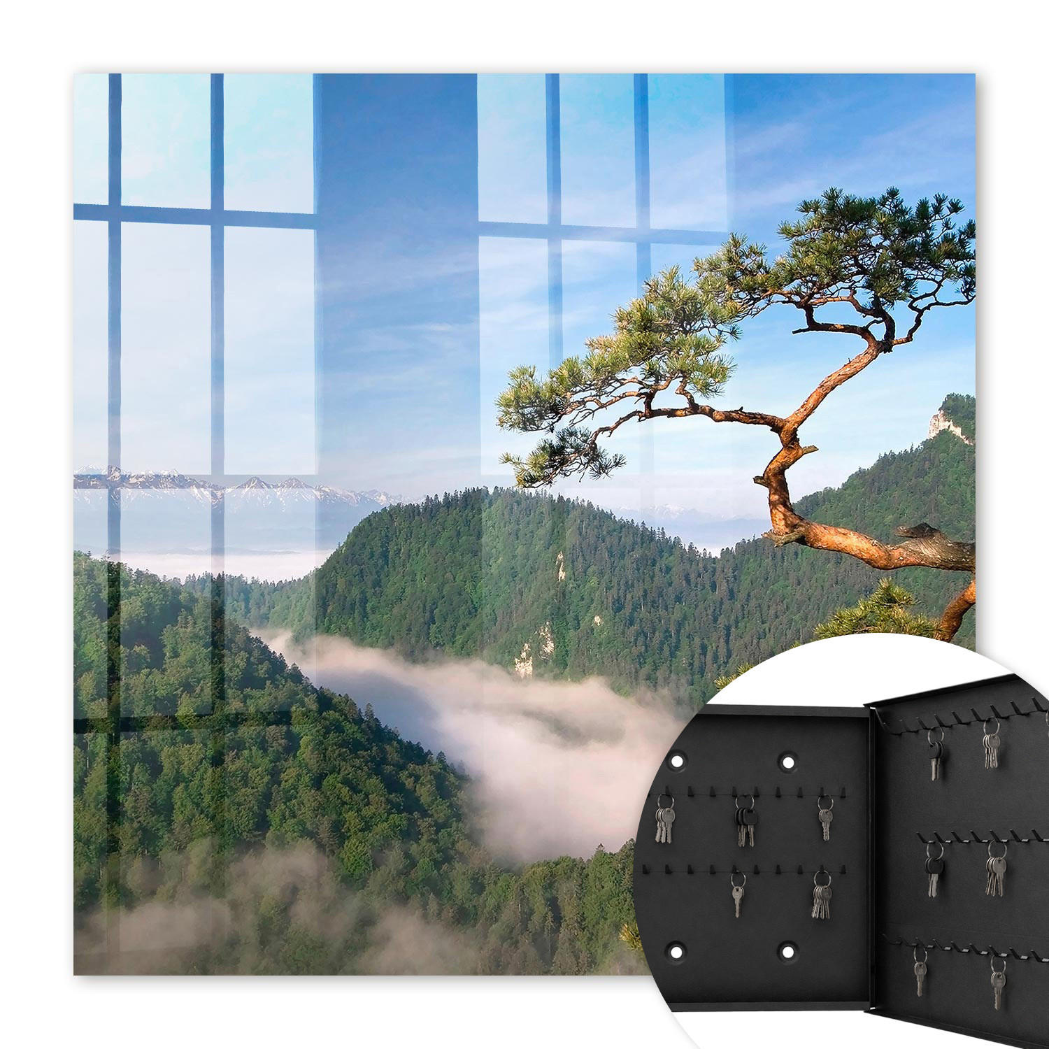 SCHLÜSSELBOX Schwarz 30x30 cm- Türöffnung nach rechts - Berglandschaft - Grün, Metall (30/30/5cm) - TULUP