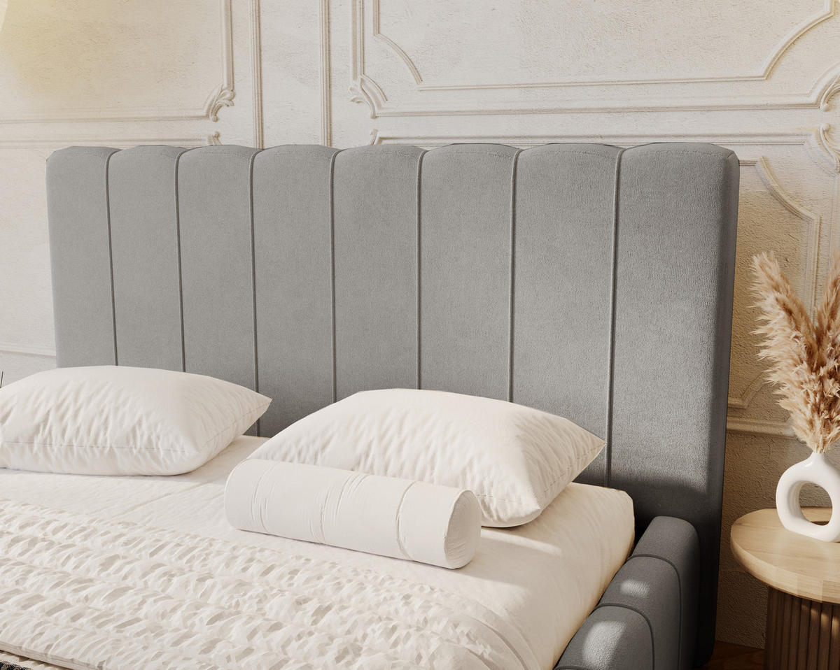 POLSTERBETT 140x200 mit Lattenrost, Bettkasten, Lisbon, Hellgrau - Hellgrau, Holz/Textil (140/200cm) - Emporius