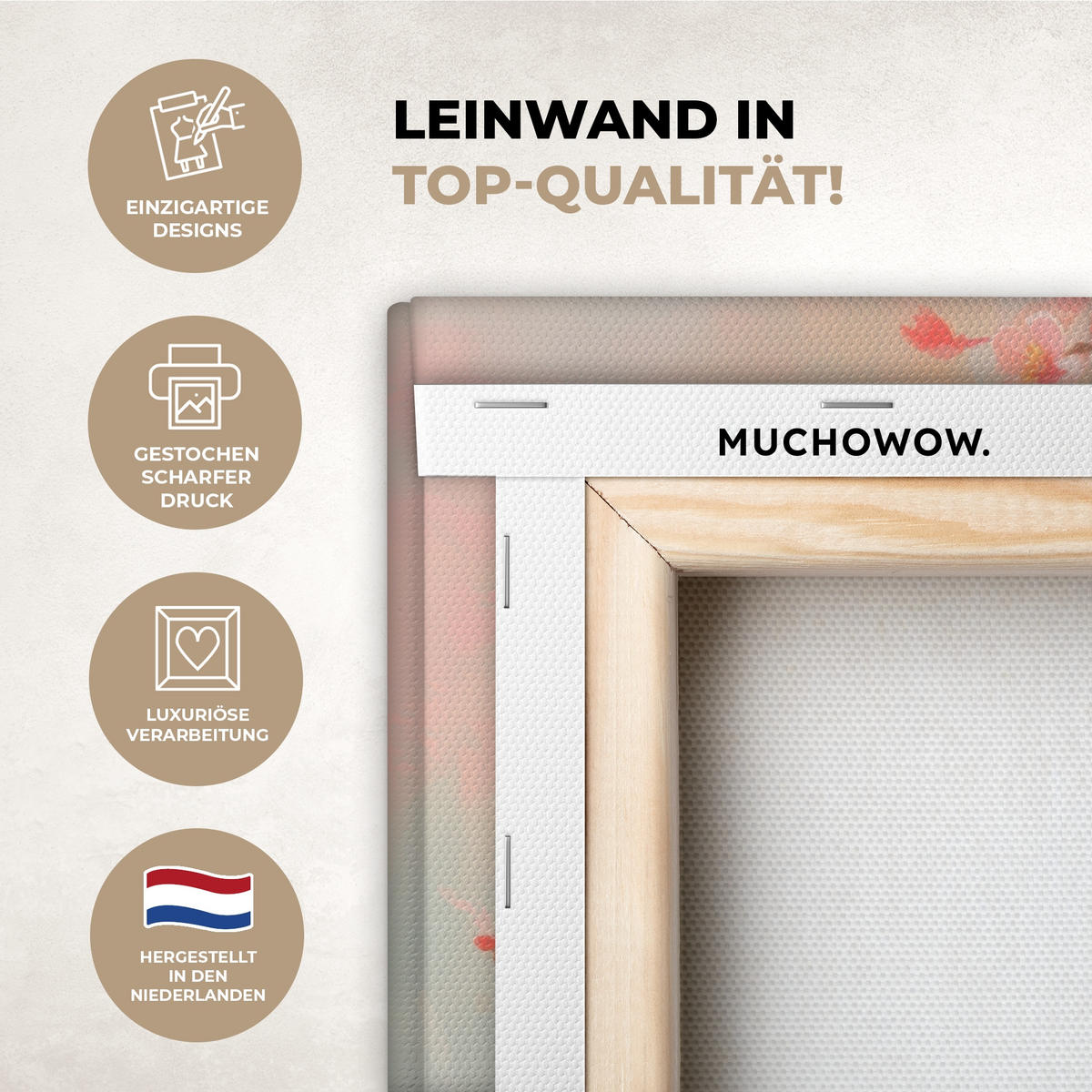 LEINWANDBILD Rotkehlchen - Zierpflanze - Blütenzweig 20x30 cm - Hellrosa, Textil (20/30cm) - MuchoWow