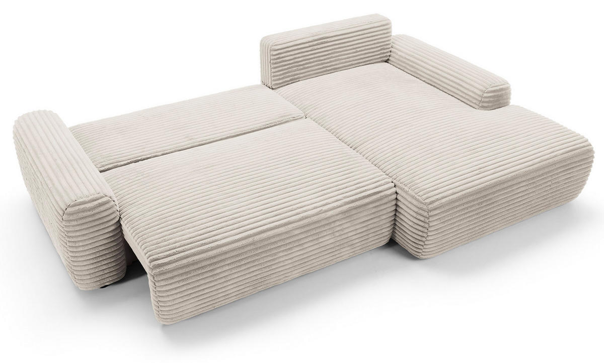 ECKSOFA Alferia Creme mit Cordbezug - Creme/Schwarz, Kunststoff/Textil (264/162cm) - Selsey