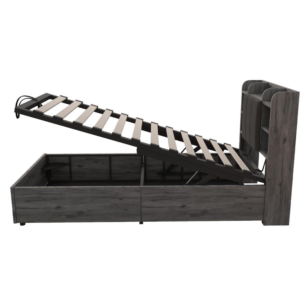POLSTERBETT 90/200 cm Grau mit Stauraum, Ausgestattet mit USB und Tape-C-Steckdose - Grau, Holz (90/200cm) - Oxeza