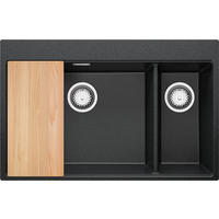 SPÜLBECKEN Oslo Duo, 2-er set Anthrazit 78/50 cm 2 Becken + Ablauf-Set + Schneidebrett ab 80er Unterschrank - Chromfarben/Anthrazit, Kunststoff (78/20/50cm) - Primagran