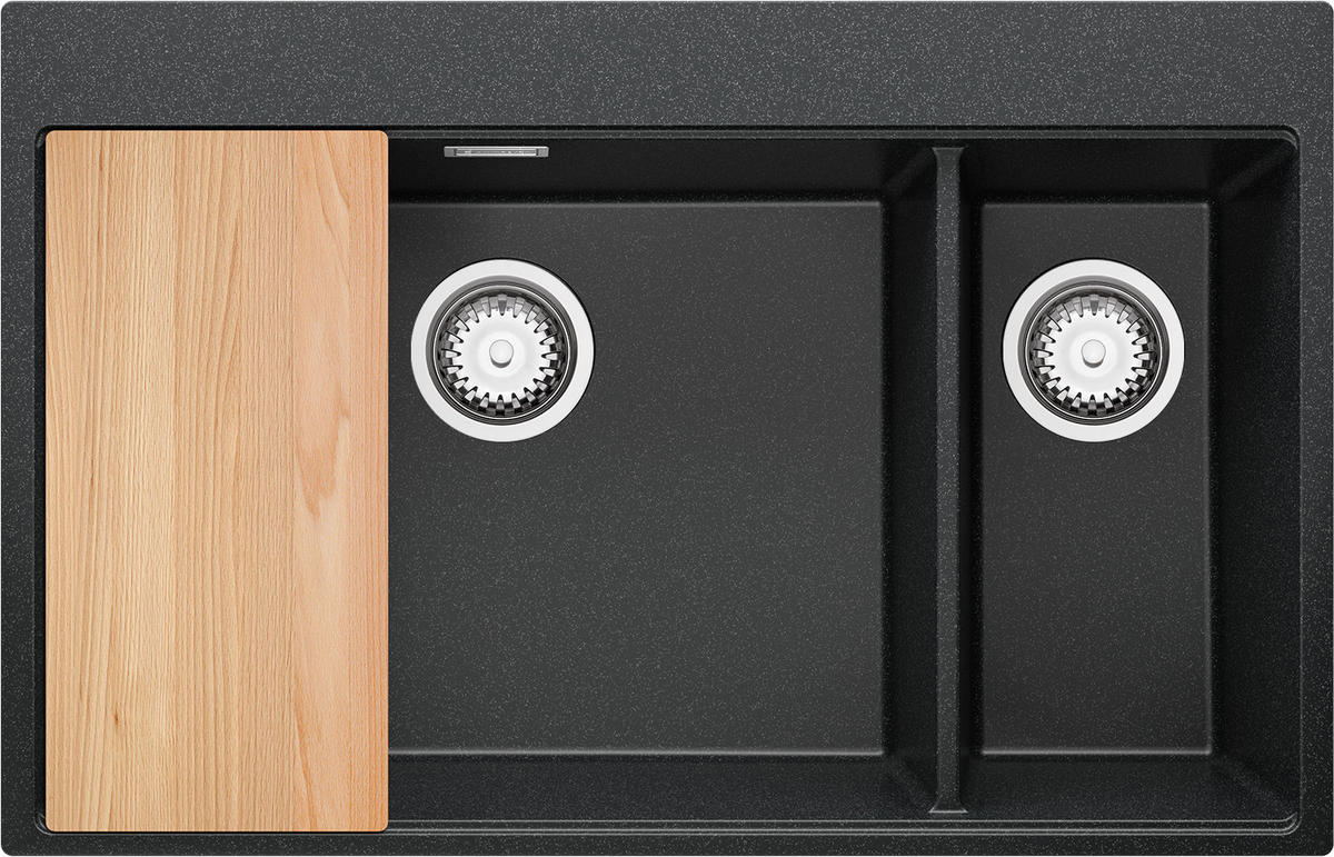 SPÜLBECKEN Oslo Duo, 2-er set Anthrazit 78/50 cm 2 Becken + Ablauf-Set + Schneidebrett ab 80er Unterschrank - Chromfarben/Anthrazit, Kunststoff (78/20/50cm) - Primagran