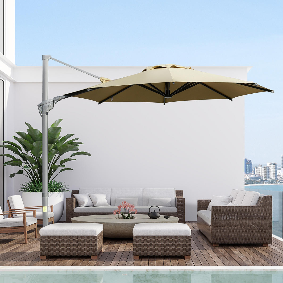 SONNENSCHIRM, Aluminium, Stahl, Khaki - Braun, Metall (298/298cm) - Outsunny