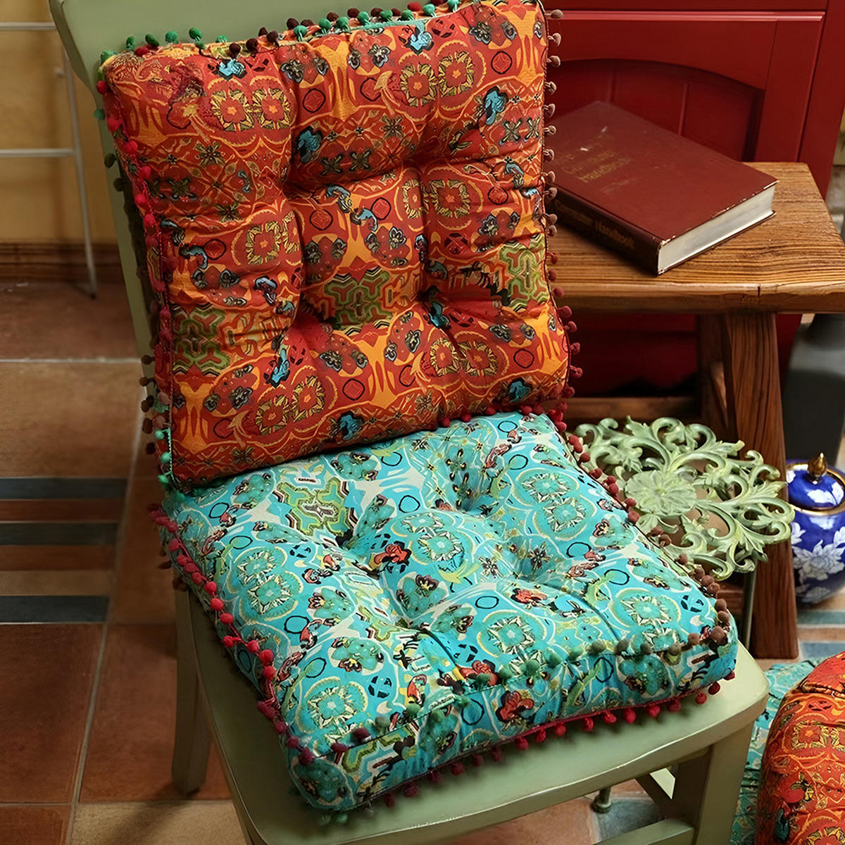 SITZKISSEN in Marokkanischer Stil Quadratisch aus Leinen-Baumwollstoff in blau Bequem & dekorativ 42 x 42 x 7 cm - Blau, Textil (42/42/7cm) - Livingandhome