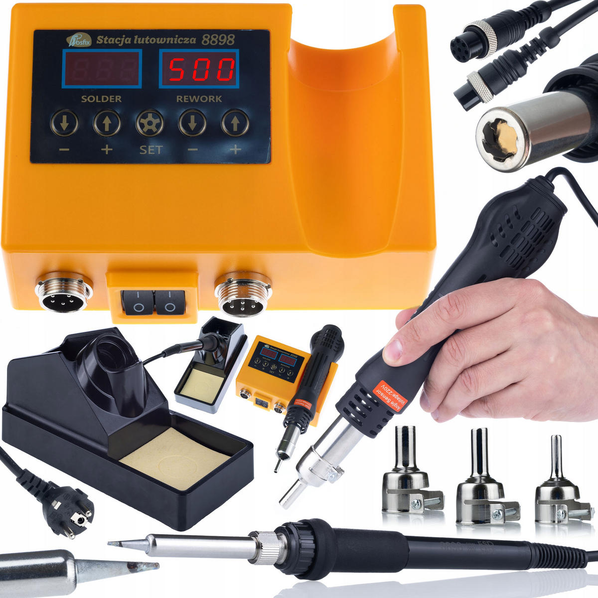 LÖTSTATION OH660 2-in-1 Set, Hot-Air+900M, 660W, 100-500 °C, Tacker 100W 400 Klammern, Lötkolben 80W - Multicolor, Kunststoff/Metall (10/10/10cm)
